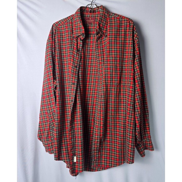 Nordstrom Men’s Plaid Shirt Red & Blue Size 16 1/2-33 Relaxed Fit Button-Down - Picture 1 of 15